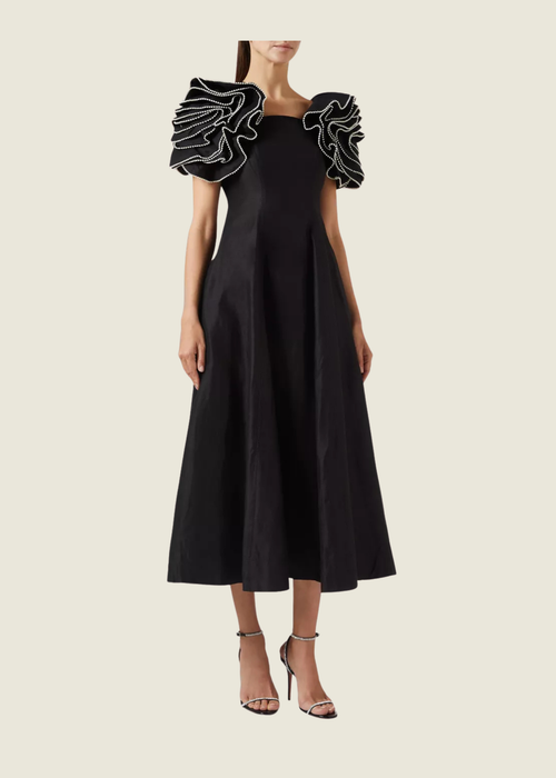 Aje Black Midi Dress with Ruffle sleeves hover image