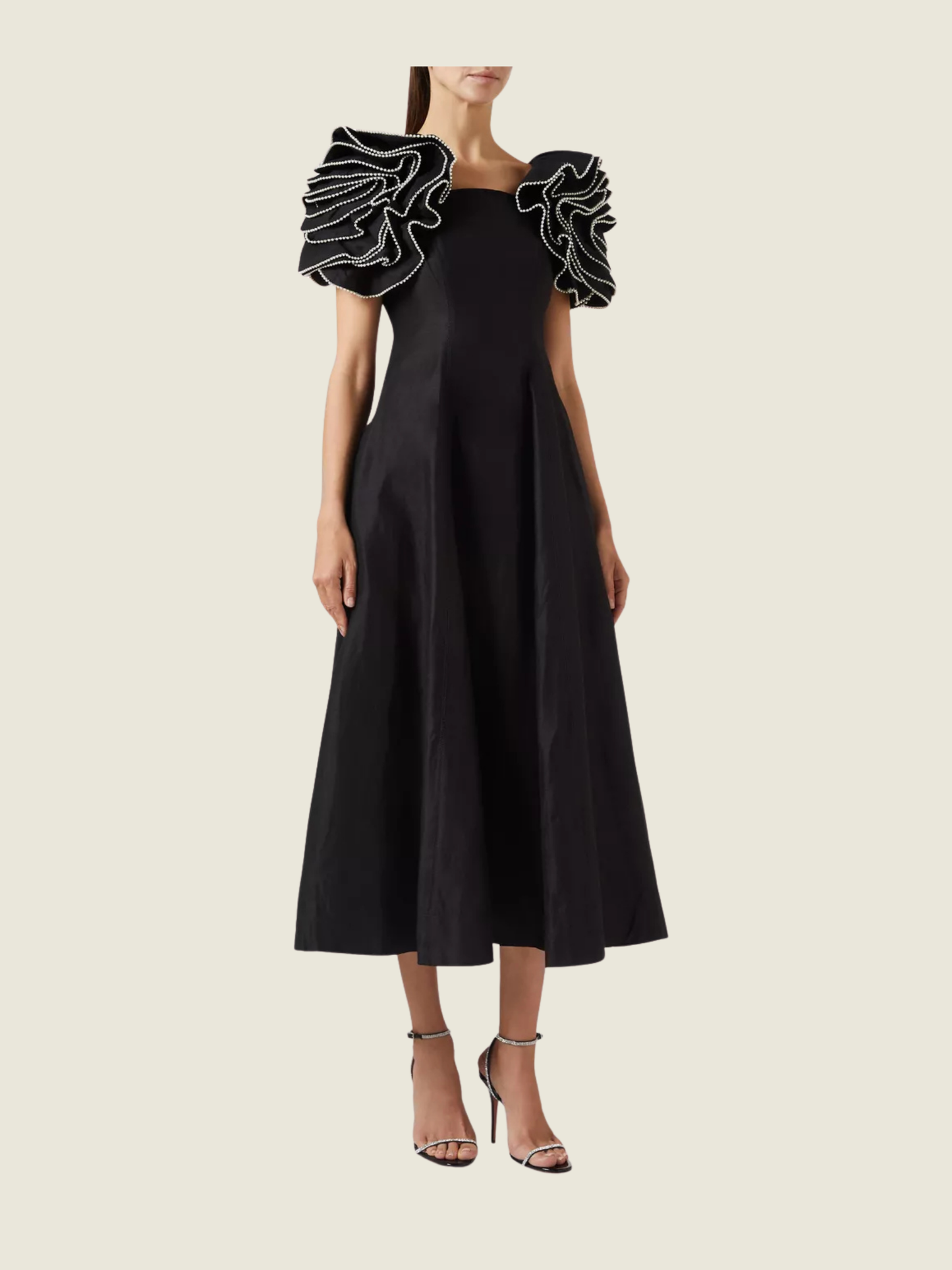 Aje Black Midi Dress with Ruffle sleeves