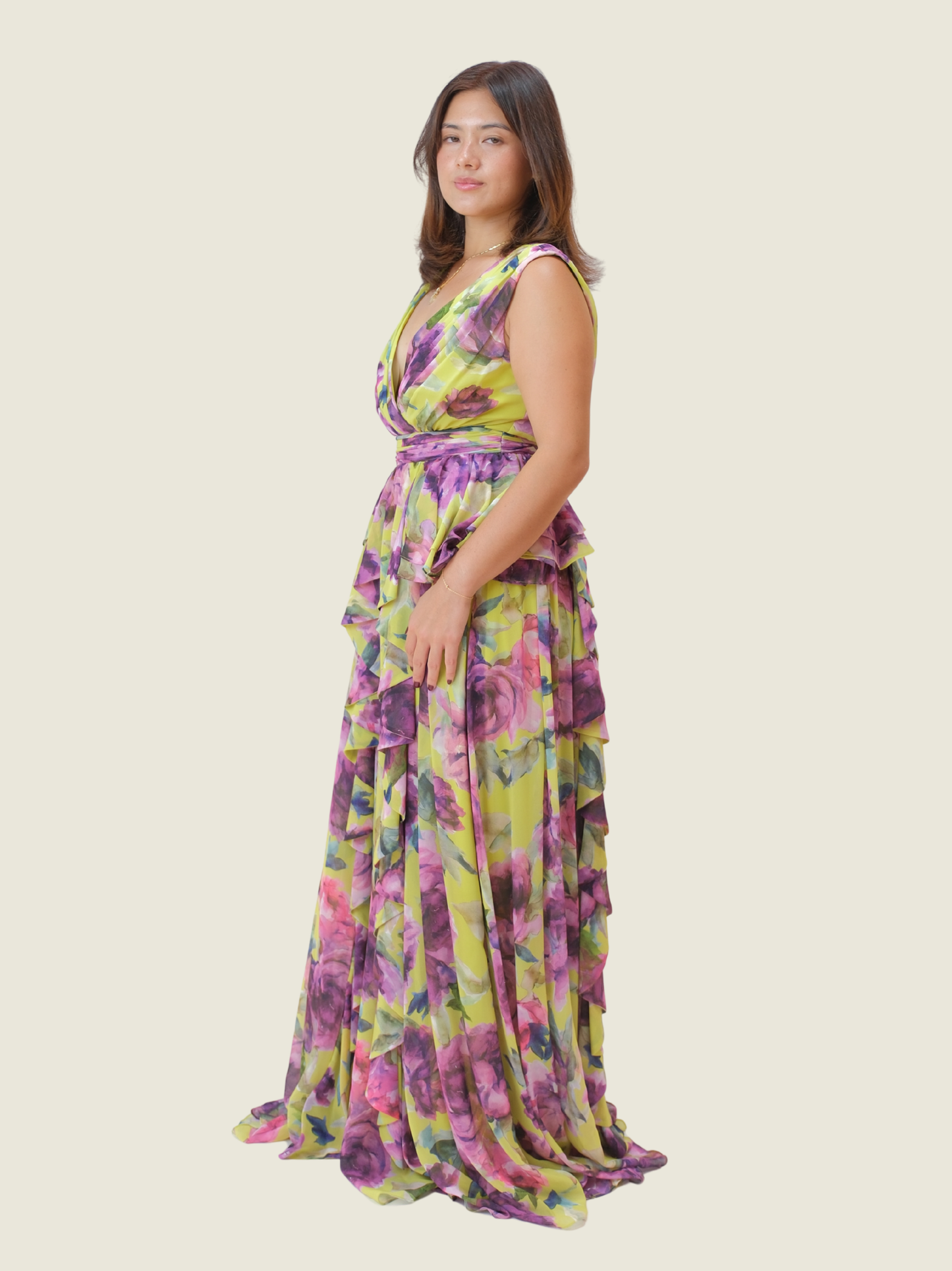 Badgley Mischa Green Dress with Pink Floral details