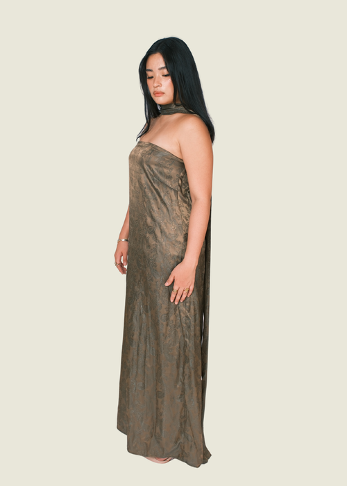 Bespoke Green Paisley Dress With Neck Scarf hover image