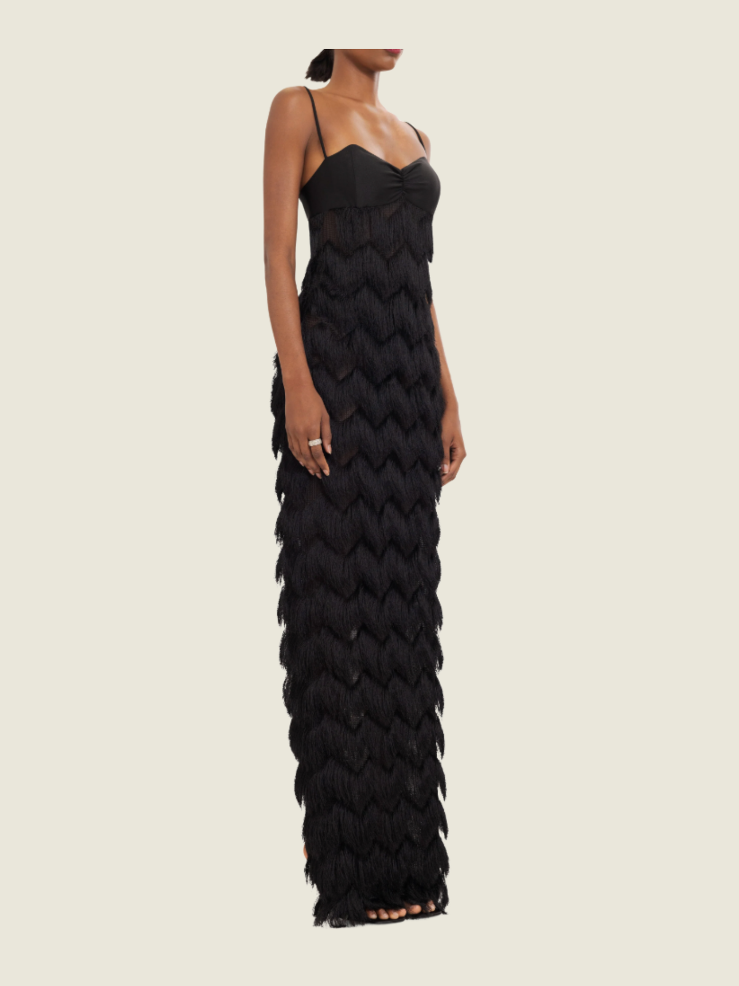Halo Black Ruffle Maxi Gown