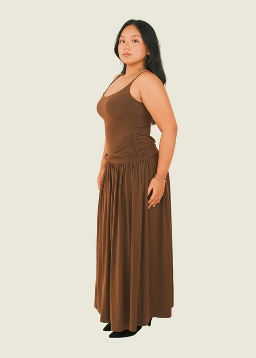 COCOSIN Spaghetti Strap Maxi in Brown (M) hover image