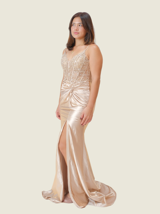 Champagne Long Corset Champagne Gown (M)