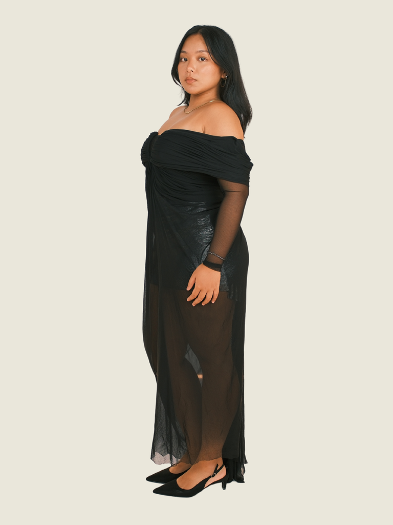 Charina Sarte Black Off-Shoulder with Mesh Sleeves (M-L)