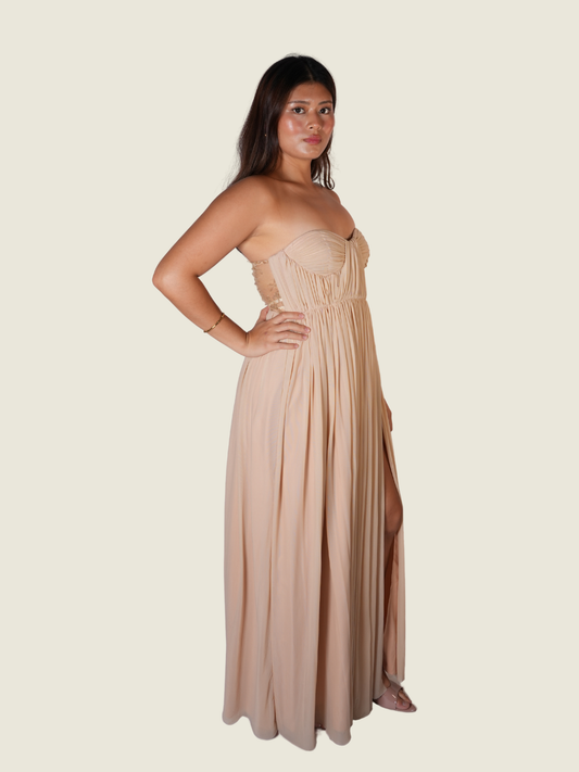 Charina Sarte Nude Tube Dress with Lace Back Detail