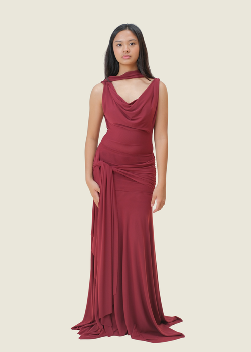 Cocosin Solene Drape Maxi Dress Maroon hover image
