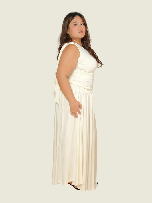 COCOSIN White Drape Dress