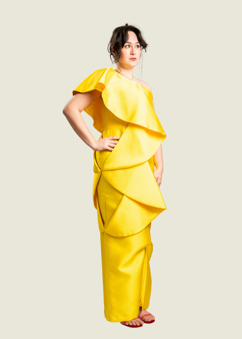 Custom One Shoulder Yellow Gown hover image