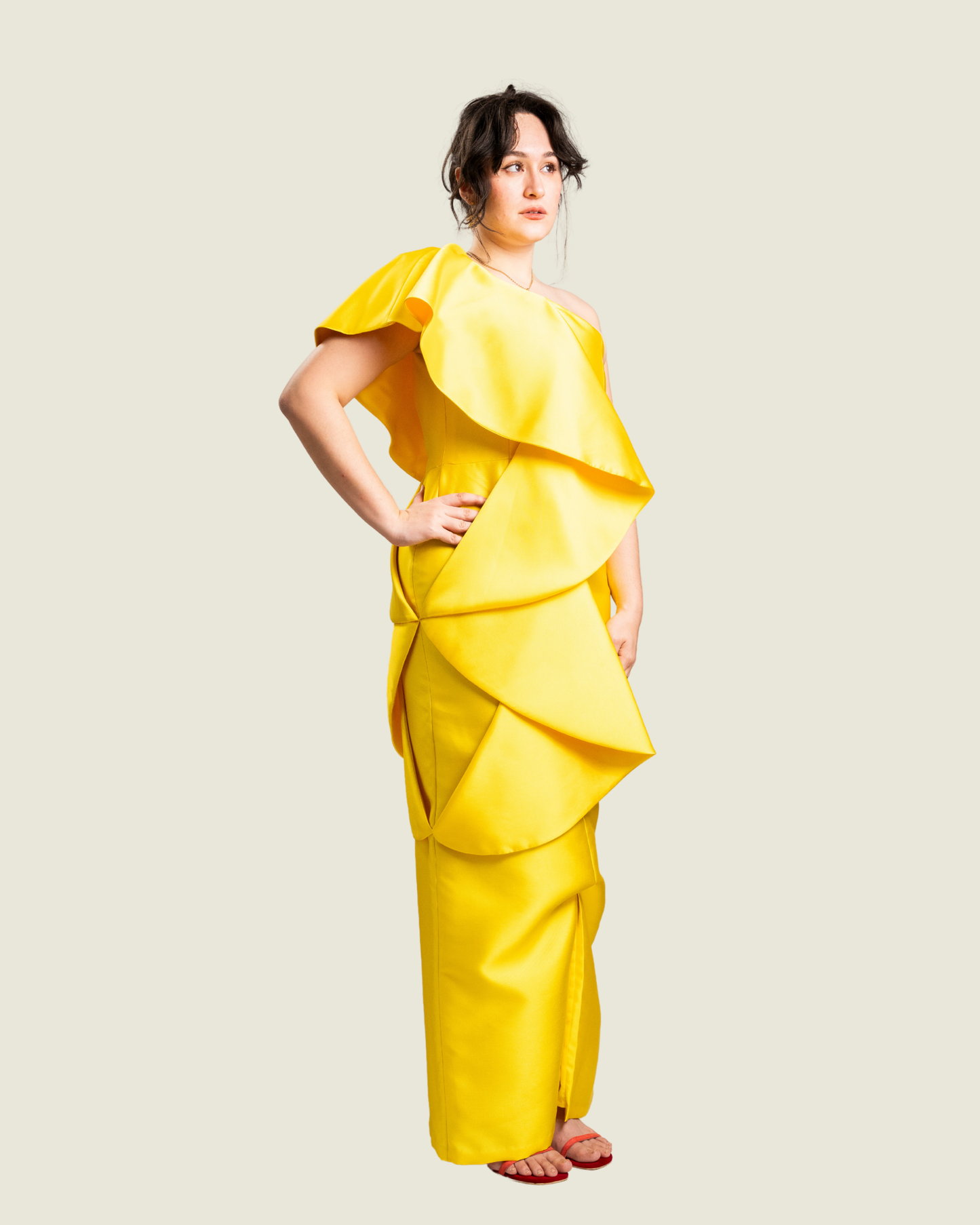 Custom One Shoulder Yellow Gown