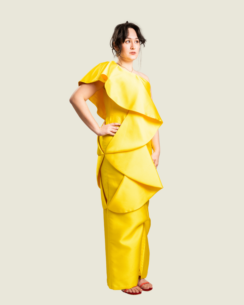 Custom One Shoulder Yellow Gown