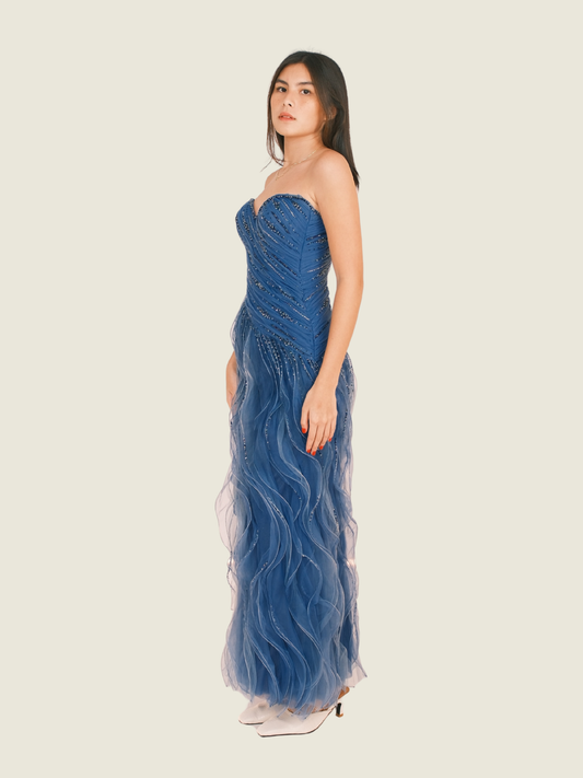 Custom Vee Tan Dress in Blue (XS)