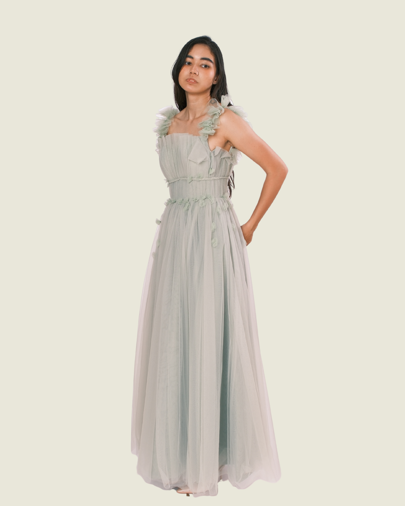 Custom Vee Tan Floral Sage Green Gown