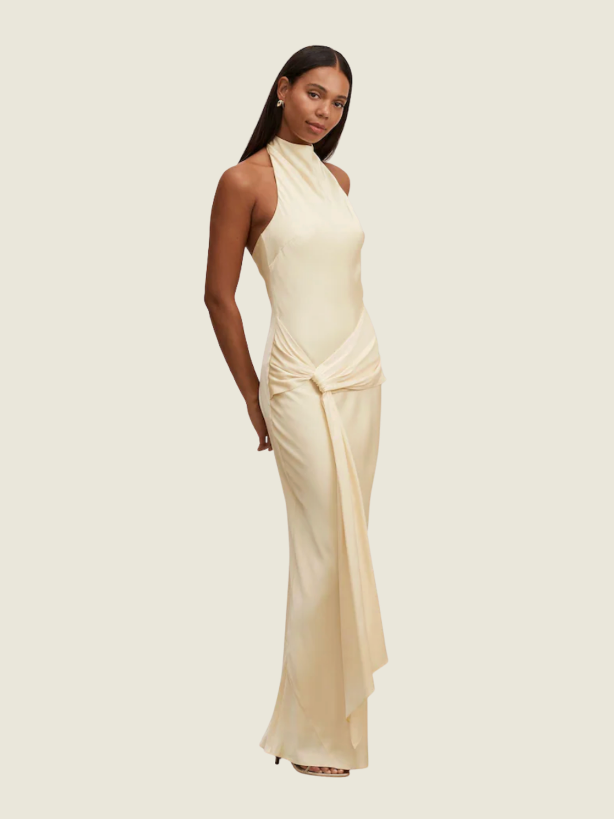 Ever New Abby Halter Satin Yellow Maxi Dress