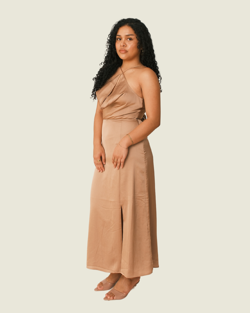 Finders Keepers Silk Brown Midi Dress