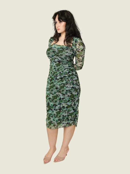 Ganni Green Floral Bodycon Dress