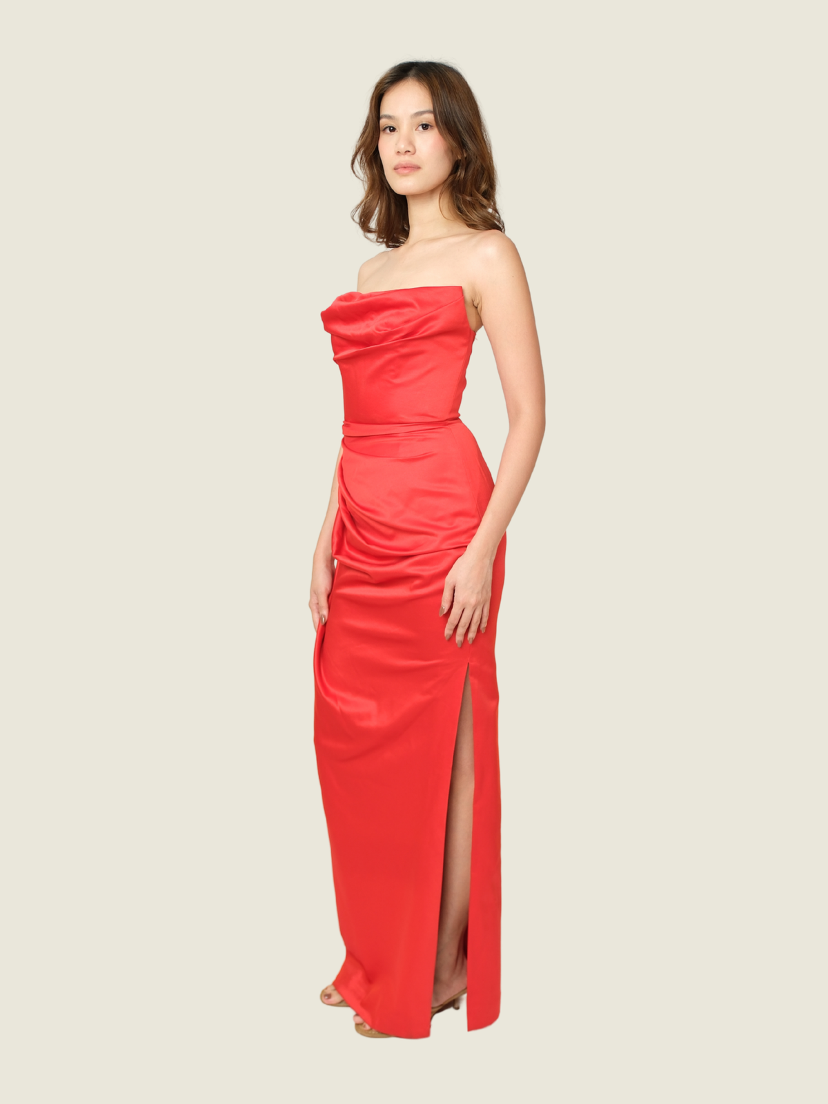 House of CB London Red Silk Slit Long Dress