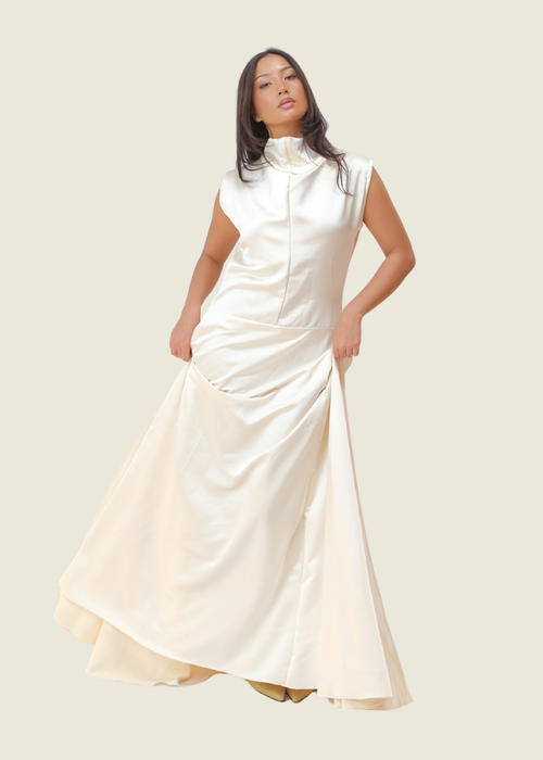 Jackie Pisaono White Silk Satin Dress hover image