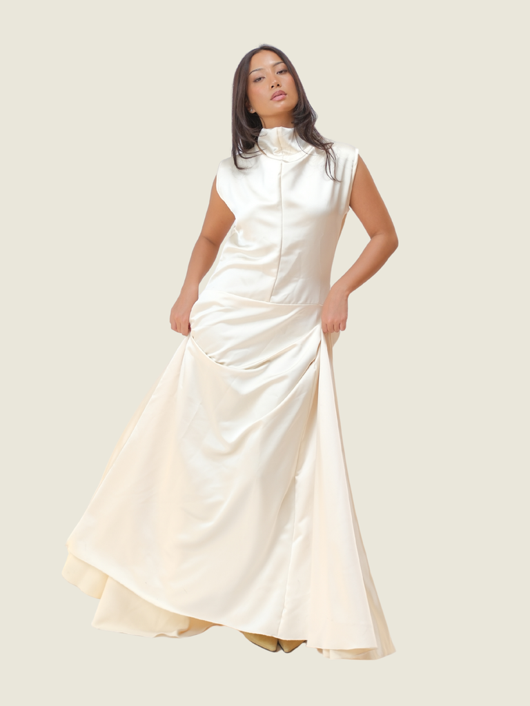 Jackie Pisaono White Silk Satin Dress