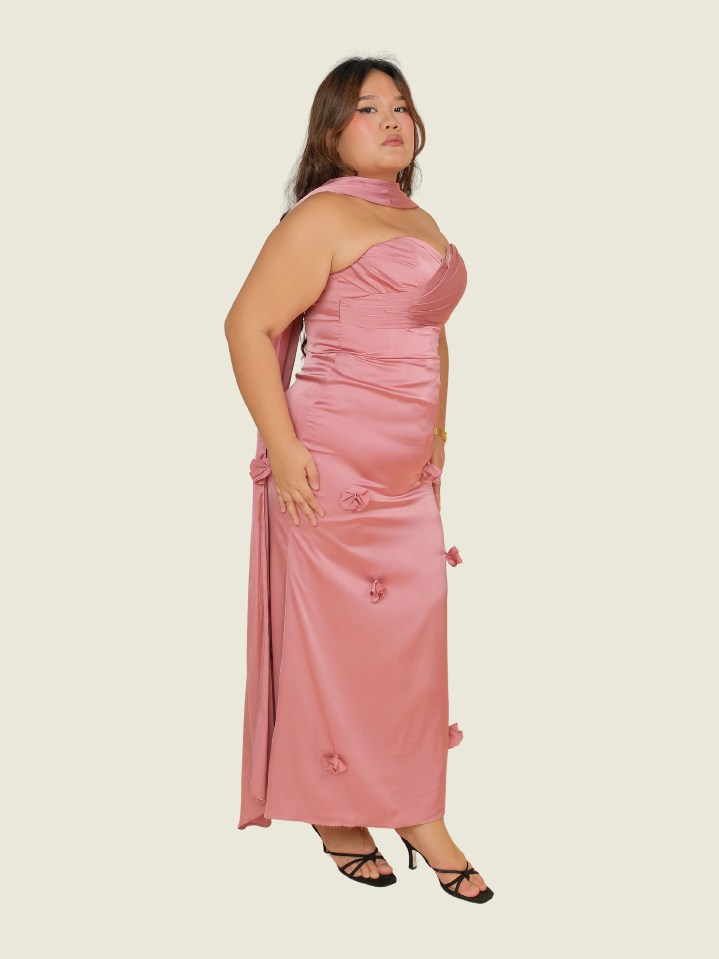 Jerald Ignacio Tube Gown with Floral Applique
