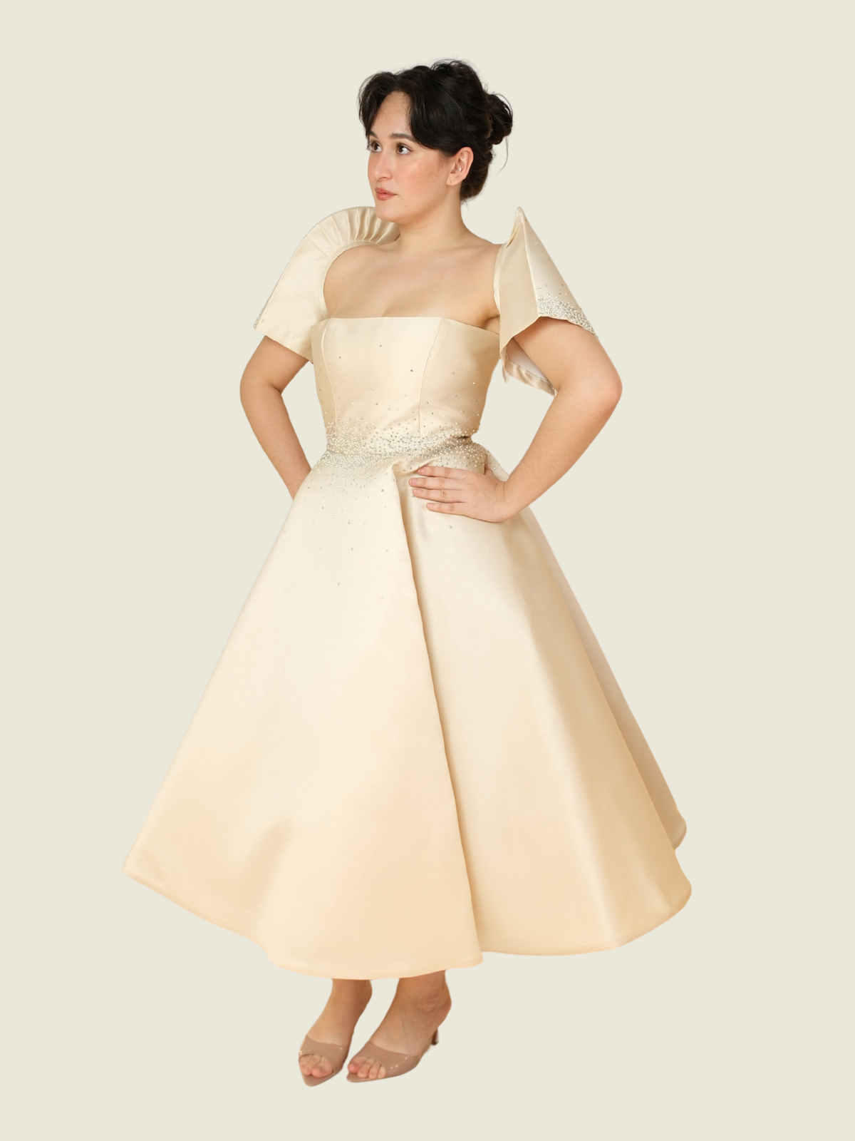 Julio Galerie 2-Way Filipiniana Dress in Champagne