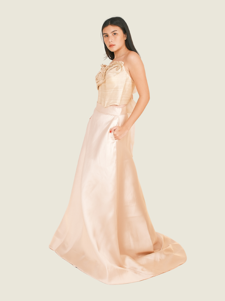 Jun Escario Two-Toned Gown in Champagne