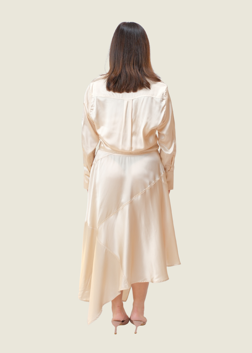 JW Anderson Boat Neck Satin Dress in Beige hover image