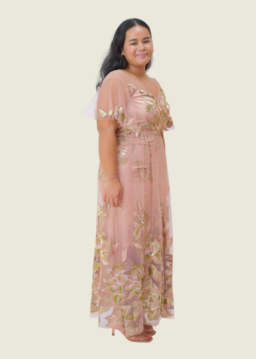 Marschessa Notte Pink Tulle Gown with Floral Detail hover image