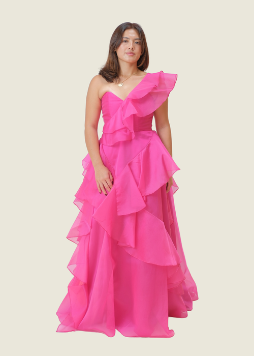 Martin Bautista Fuschia Pink Gown with Ruffles hover image