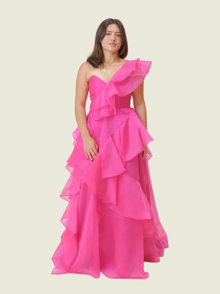 Martin Bautista Fuschia Pink Gown with Ruffles