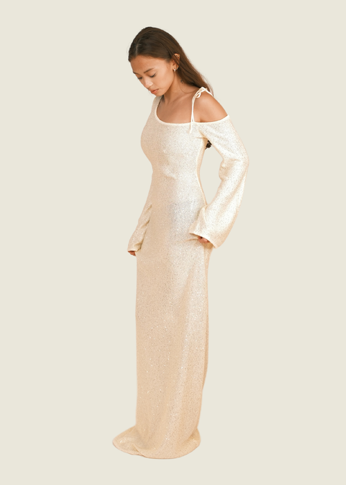 Meshki Beaded Maxi Dress in Yellow (S-M) hover image