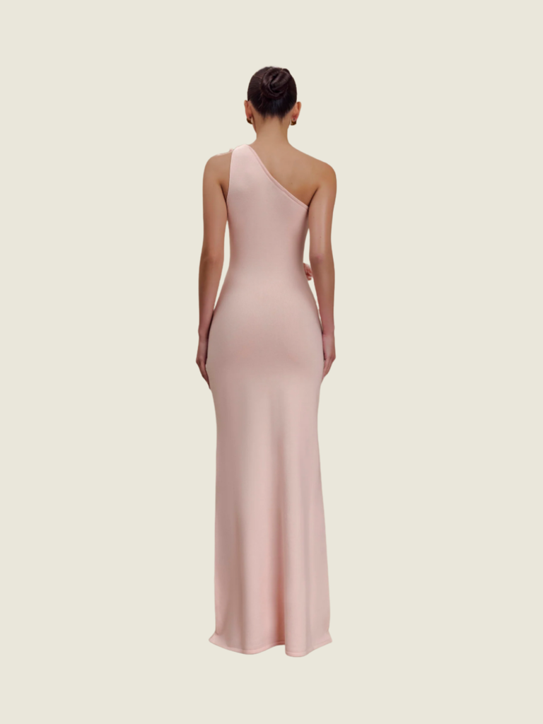 Meshki One Shoulder Knit Maxi Dress With Flowers