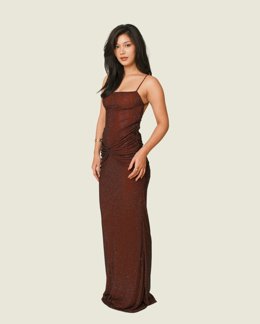 Meshki Roisin Diamante Maxi Dress in Mahogany