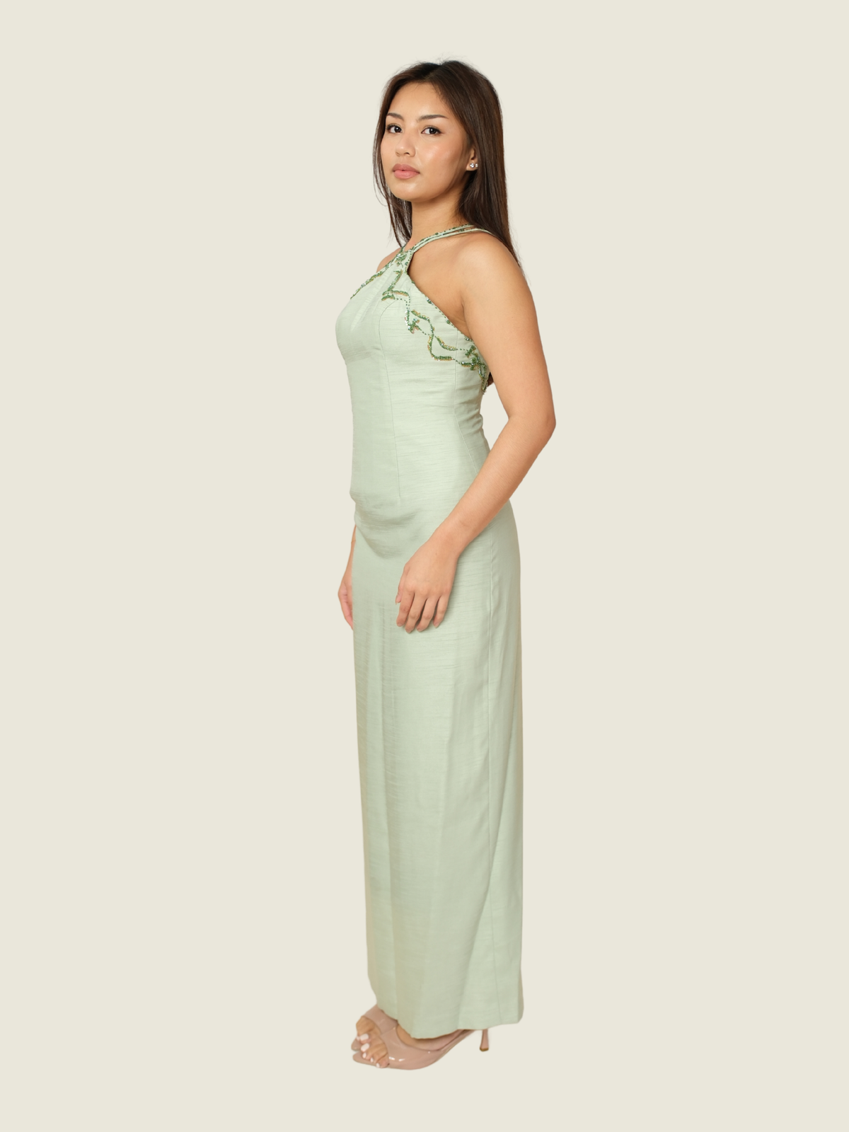 Nana Palmos Custom Sage Green Maxi Dress