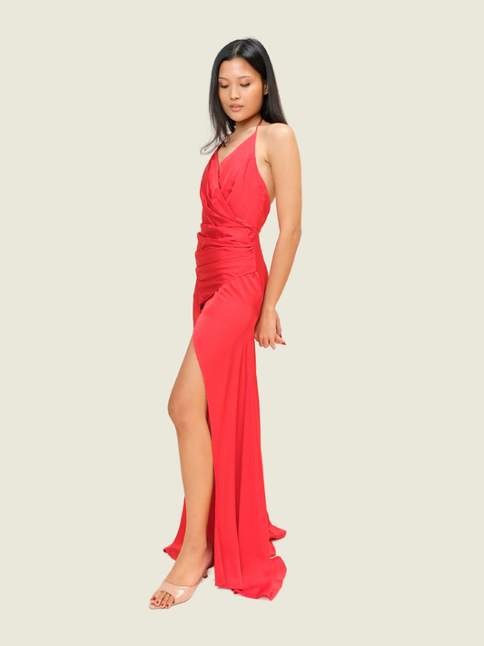 Neric Beltran Silk Halter Gown