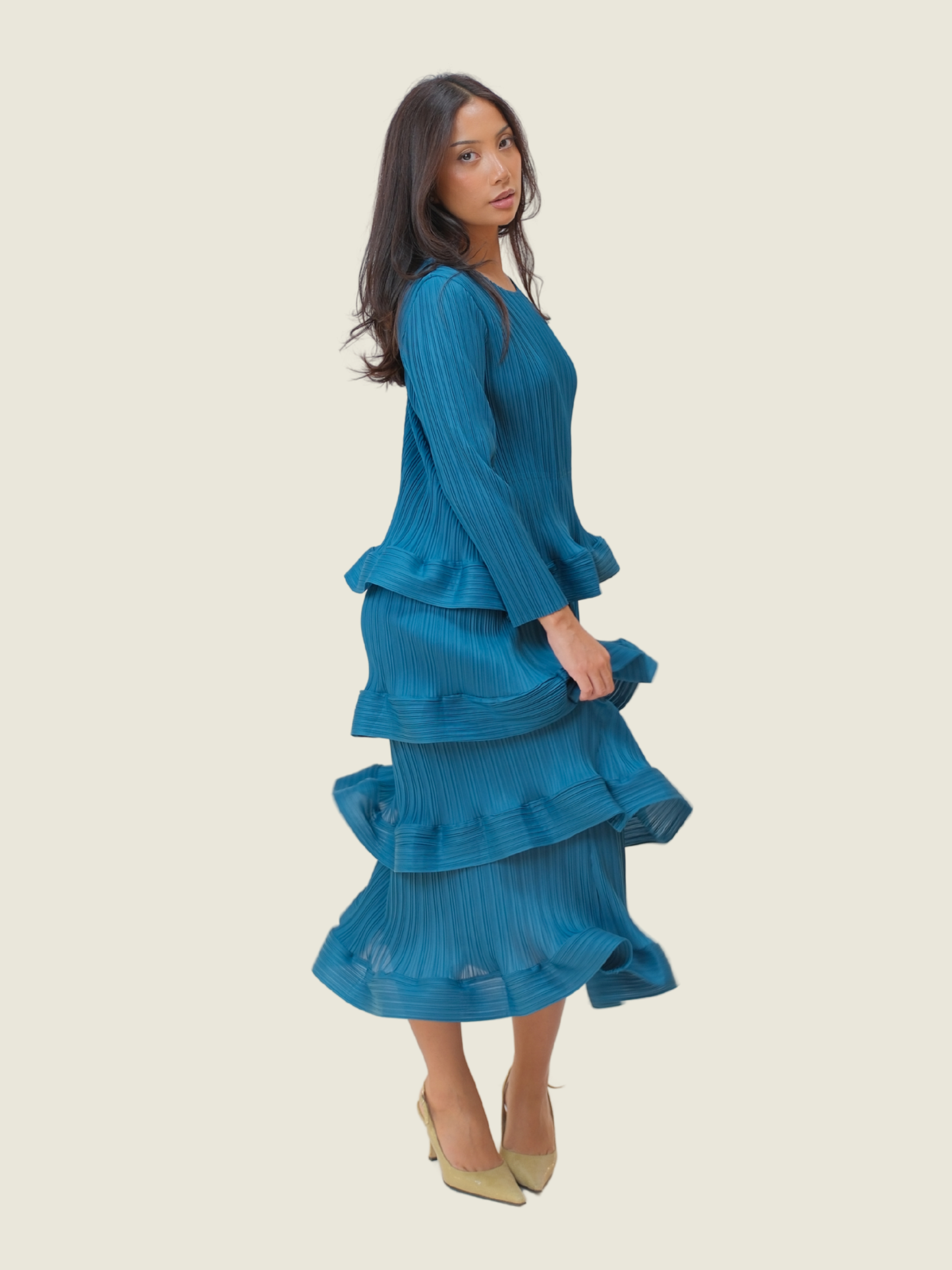 Custom Teal Ruffle Dress with Sleeves
