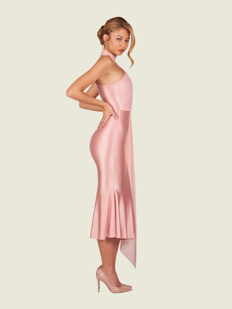 Oh Polly Giada Scarf-Detail Midaxi Dress in Blush Pink