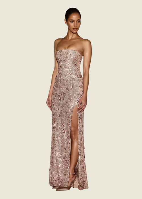 Oh Polly Embellished Bandeau-Neck Strapless Gown hover image