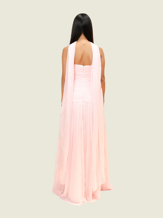 Pink Tulle Gown with Scarf