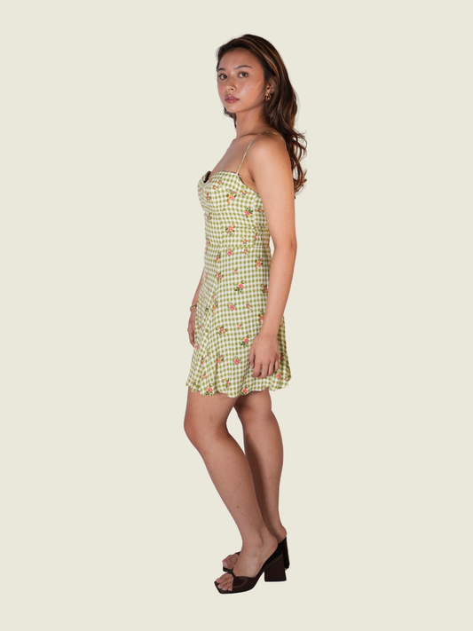 Reformation Roarke Linen Gingham Mini Dress (XS)