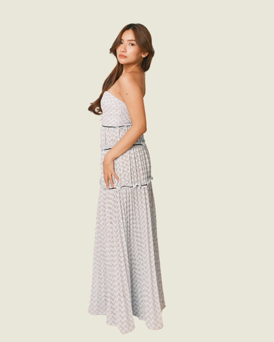 SELF-PORTRAIT Blue Textured Midi Dress
