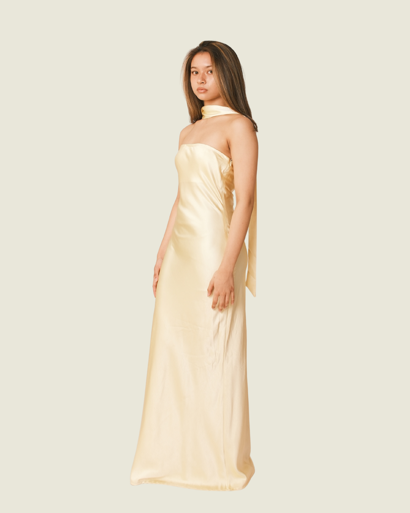 SNDYS Butter Yellow Angelina Neck Tie Maxi Dress