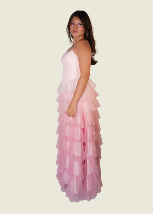 So Vintage Tiered Corset Maxi Dress in Pink (S-M) hover image