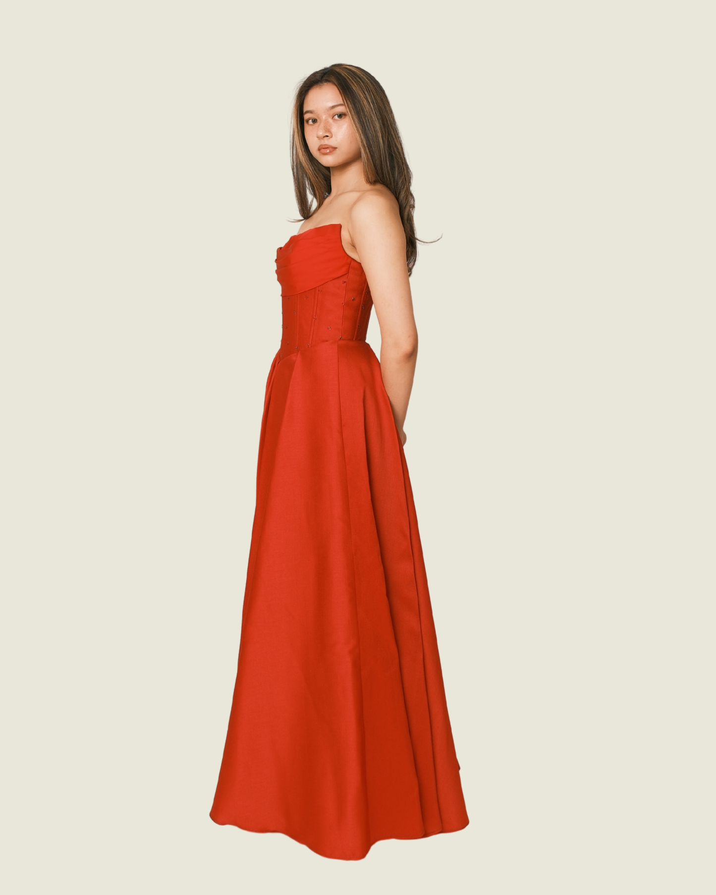 Steph Tan Red Corset Maxi Dress