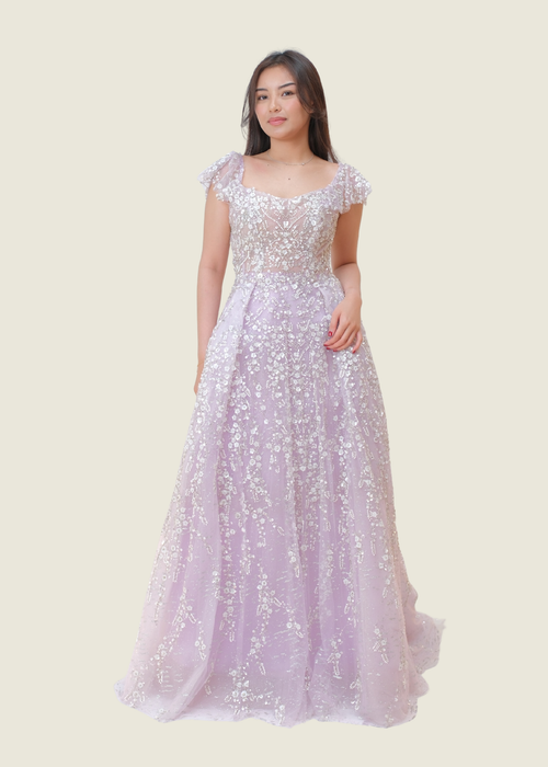 White Label Custom Purple Beaded Gown hover image