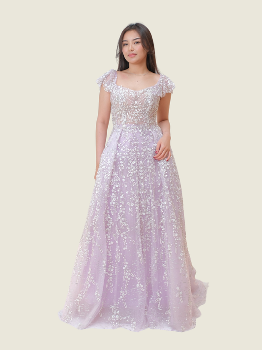 White Label Custom Purple Beaded Gown