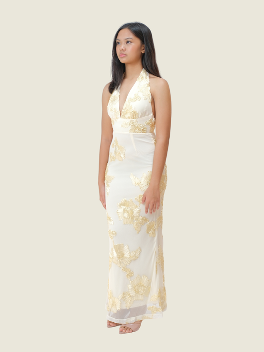 Yellow Selfie Leslie Cipriana Backless Halter Maxi Dress (XS)