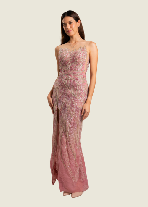 Weareasy Pink Beaded Tinghun Long Gown hover image