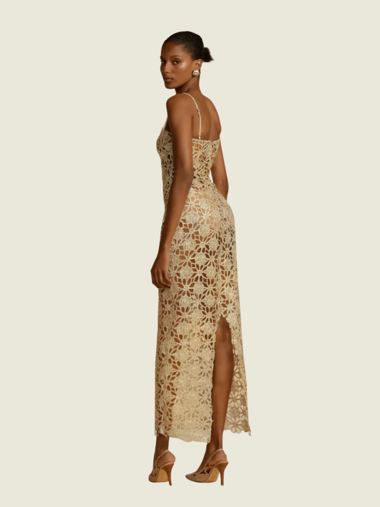 Arcina Ori Kendra Gold Lace Midi Dress