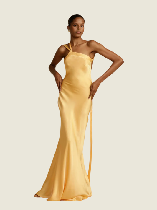 Arcina Ori Monique Sunshine Asymmetric Backless Maxi Dress