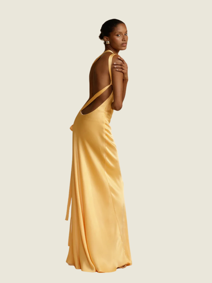 Arcina Ori Monique Sunshine Asymmetric Backless Maxi Dress